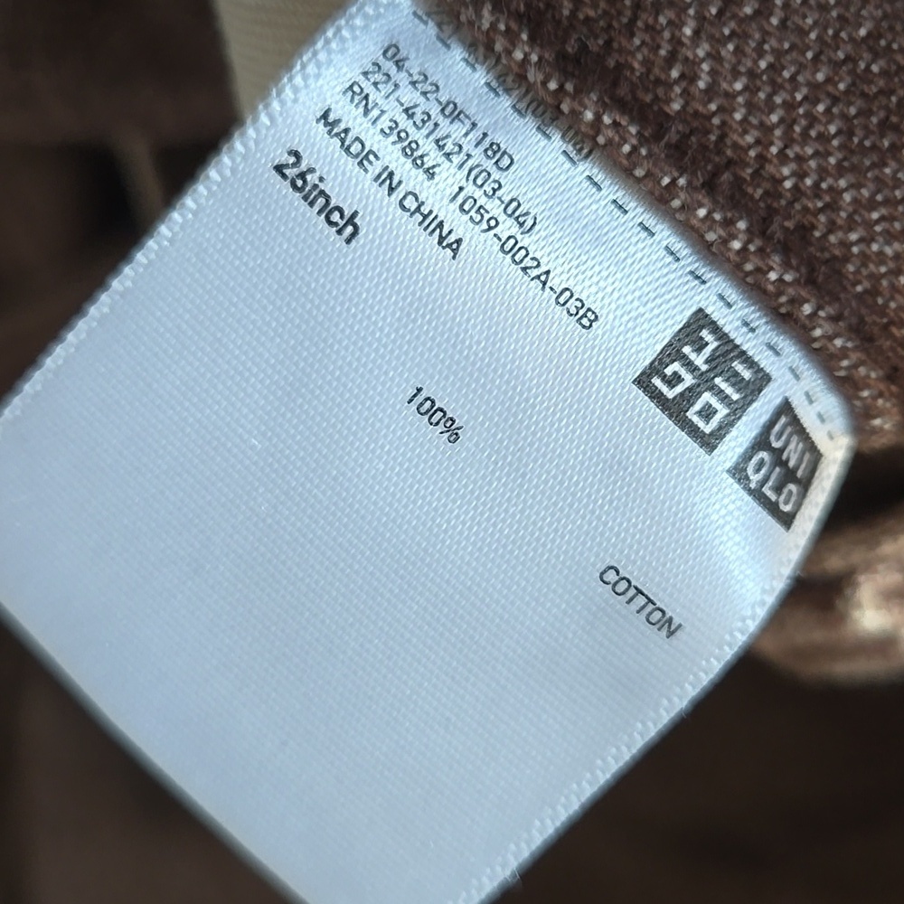 Uniqlo U Chocolate Brown Denim, Size 26, Cut Off At The Bottom, GUC - Picture 3 of 6